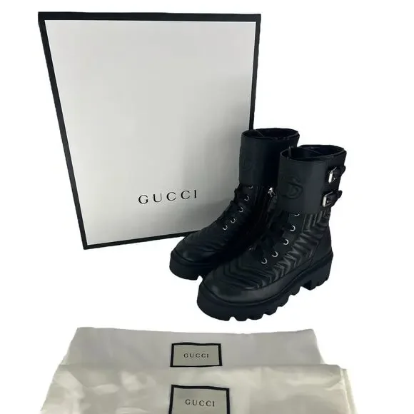 Gucci Frances Quilted Leather Combat Boots in Black - Picture 5 of 16